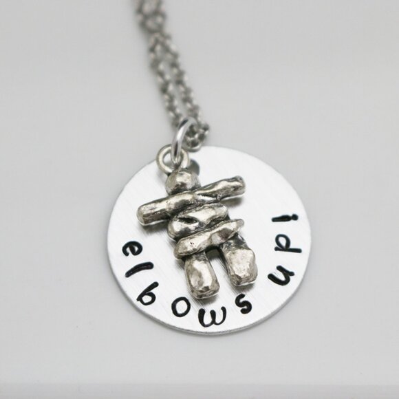 Elbows Up! Inuksuk Hand Stamped Necklace - Handmade & Hypoallergenic - Picture 3 of 12